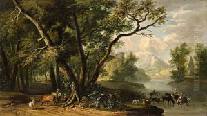 Mountain landscape with shepherds by Dirck Dalens III