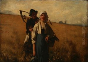 Cornfield with harvest people by Julius Scholtz