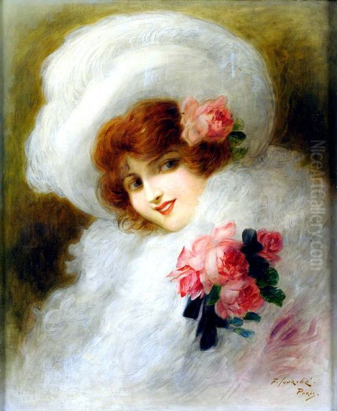 Dame in weisser Kleidung mit Rosen. Paris um 1900. - view 1