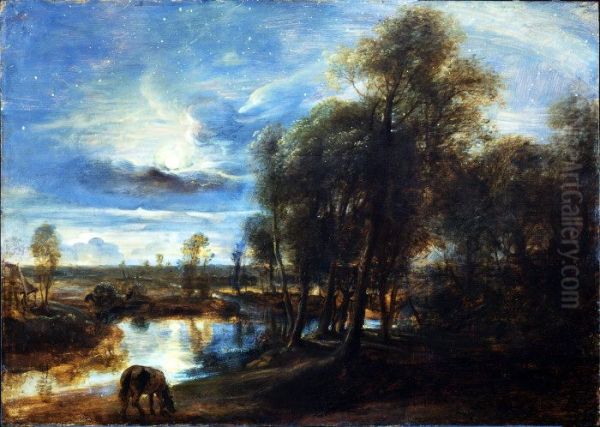 Landscape with moon and stars - view 1