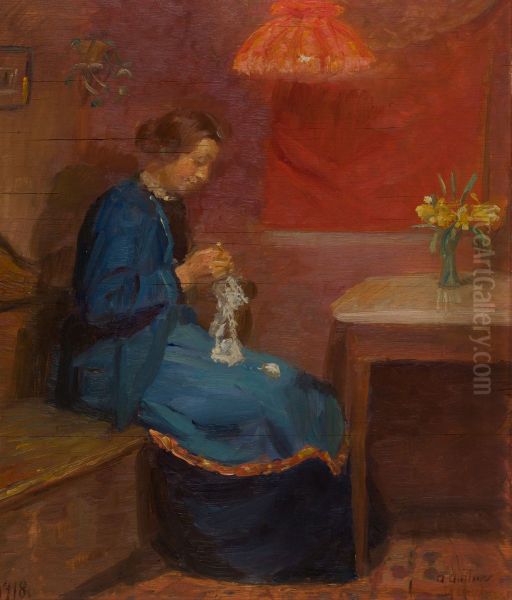 Woman with her needlework. - view 1