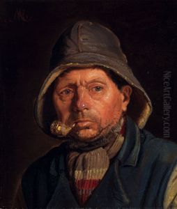 Piberygende fisker. by Michael Peter Ancher