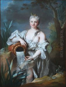 Portrait of a lady of quality in spring by Jacques-Francois Delyen