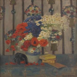 Composition Florale Et Elephant by Louis Gustave Cambier