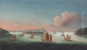 Bocca Tigris on the Pearl river, with Chinese Customs vessels, clippers, and a steamship beyond. by unknown