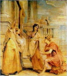 The emperor Constantine and his mother Helen venerate  the True Cross
