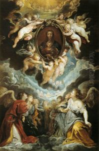 The miraculous icon of the  Madonna of Vallicella revered by angels by (studio of) Rubens, Peter Paul