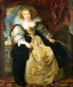 Portrait of Helena Fourment, tweede echtgenote van Peter Paul Rubens, zittend in haar bruidskleed by (studio of) Rubens, Peter Paul