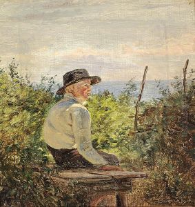 A boy on a bench.