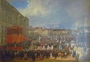 Hommage to Friedrich Wilhelm IV in front of the Berlin City Palace by Franz Kruger