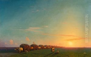 Broad landscape with settlers by Ivan Aivazovsky