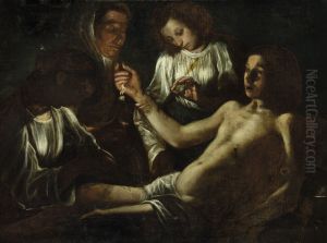 Saint Irene of Rome caring for Saint Sebastian. Saint Irene of Rome caring for Saint Sebastian.