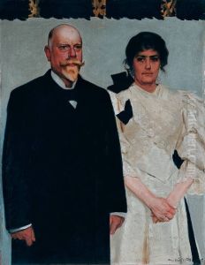 Double portrait of writers Amalie and Erik Skram by Harald Slott-Moller