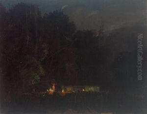 Nachtliches Fest vor Waldhintergrund by Amandus Faure