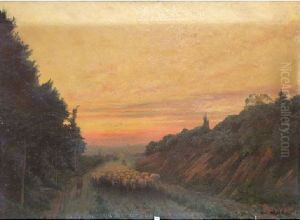 The return of the flock at dusk by Alberic Duyver