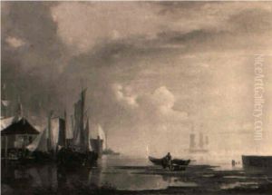 Segelschiffe im Hafen by Adolph Friedrich Vollmer