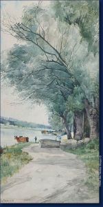 Paysage Anime A La Riviere by Jean Cambresier