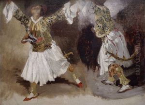 Two Greek soldiers dancing by Eugene Delacroix
