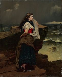 Fisher girl by the sea by Frank Buchser