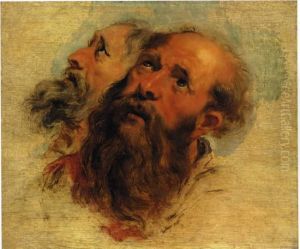 Study of the heads of two bearded apostles by (studio of) Rubens, Peter Paul