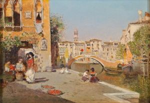 Sommerliche Szene an einem Kanal in Venedig.