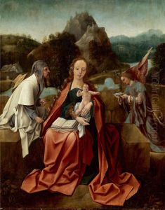 Madonna and Child with a pilgrim and an angel by Unidentified location