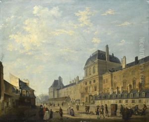 La Facade du Louvre avec le Pavillon de l'Horloge, vue de la Fromenteau. by Philibert-Louis Debucourt