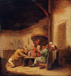 Kaartspelende en drinkende boeren in een herberg by Bartholomeus Molenaer