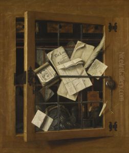 Trompe l'oeil of an open cabinet