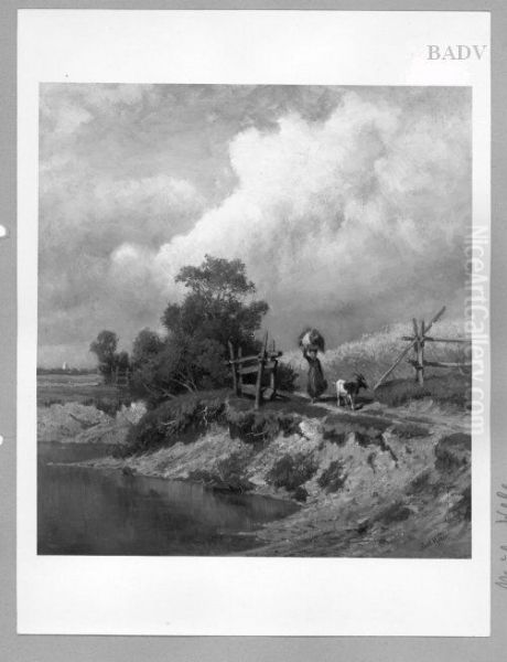 Sommer - landscape with girl + goat - view 1