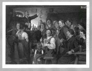 Wirtshausszene mit Zauberer by Hugo Kauffmann