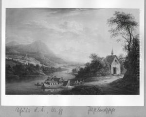 River-landscape with chapel by Theodor Christoph Schuz