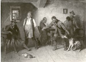 Jager mit Hund im Wirtshaus by Hugo Kauffmann