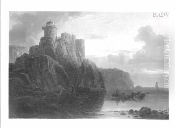 Rocky sea-shore with lighthouse - view 1