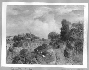 peasant house in rocky landscape by Emil Jakob Schindler