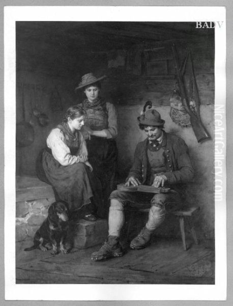 Scene in a mountain-cabin "Der Zitherspieler" - view 1