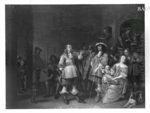 Jahrmarktszene mit Vorfuhrung eines Affen (Offiziersgesellschaft) by Anthonie Palamedesz.
