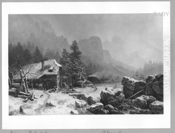 Winterlandschaft mit Schmiede (am Hintersee) - view 1