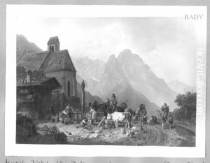 rest at a fountain near a church in the mountains