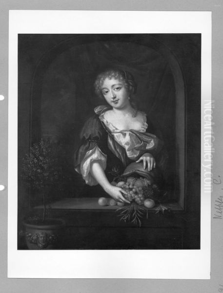 Woman at window with fruits - view 1