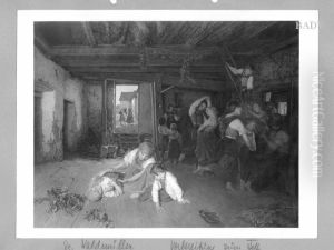 Kinderszene auf der Tenne mit Tanz by Ferdinand Georg Waldmuller