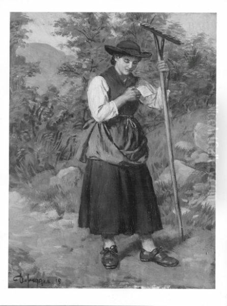 Girl with rake + letter - view 1