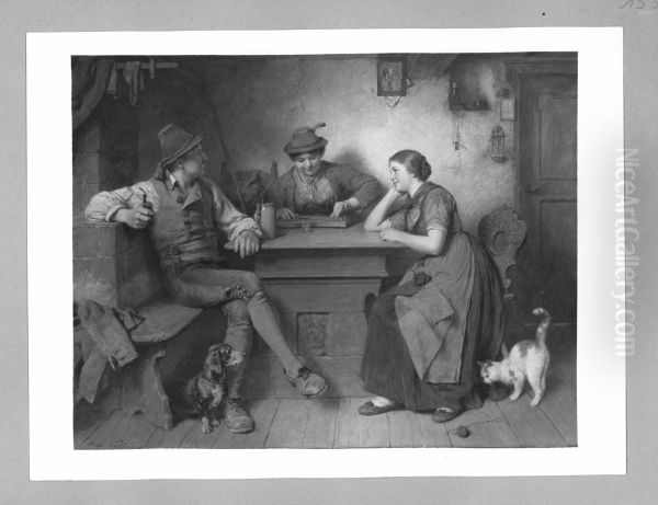 Mann mit zwei Frauen, von denen eine Zither spielt - view 1