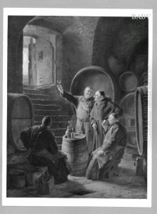 Monche im Keller bei der Weinprobe by Eduard Von Grutzner
