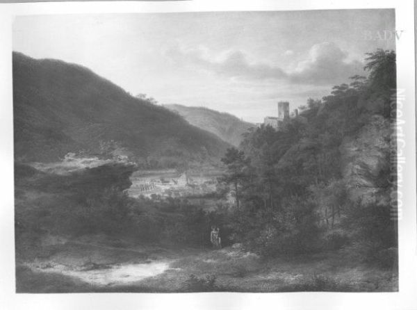 Hugellandschaft mit Burg und zwei Figuren (Baden bei Wien) - view 1