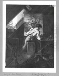 Poor (young) Painter in a Cottage Studio by Josef Franz Danhauser