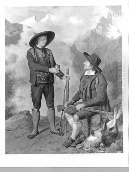 two hunters in the mountains - view 1