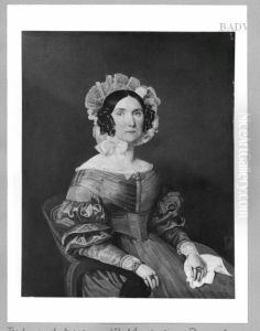 Damenportrat mit blauem Kleid by Ferdinand Georg Waldmuller