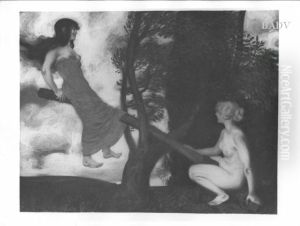 Zwei schaukelnde Frauen / Nymphen by Franz Stuck