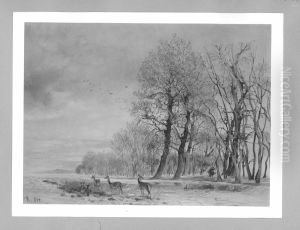 Winterlandschaft mit Rehen by Rudolf von Alt